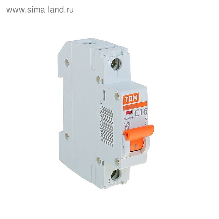 Выключатель автоматический TDM ВА47-29, 1п, 16 А, 4.5 кА Выключатель автоматический TDM ВА47-29, 1п, 16 А, 4.5 кА