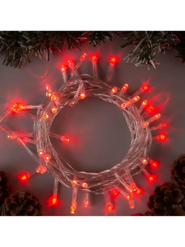 Гирлянда &laquo;Нить&raquo; 5 м, IP20, прозрачная нить, 50 LED, 8 режимов, 220 В, свечение красное