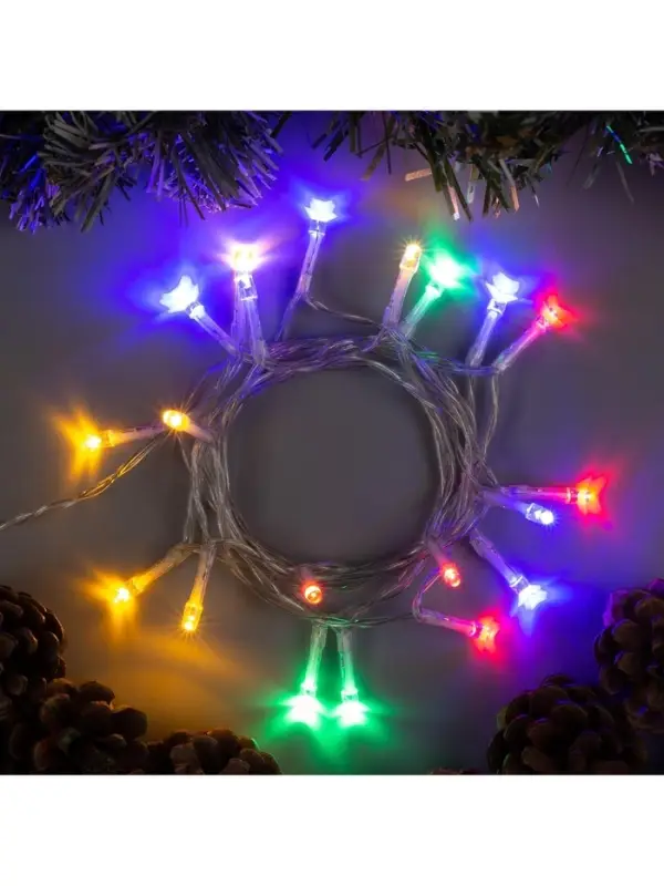 Гирлянда &laquo;Нить&raquo; 2 м, IP20, прозрачная нить, 20 LED, 2 режима, от батареек АА&times;3, свечение мульти