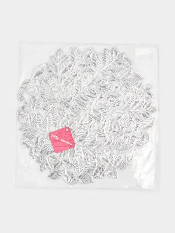 Набор салфеток сервировочных на стол Доляна &laquo;Листья&raquo;, 38&times;38 см, 4 шт., ПВХ, серебристый