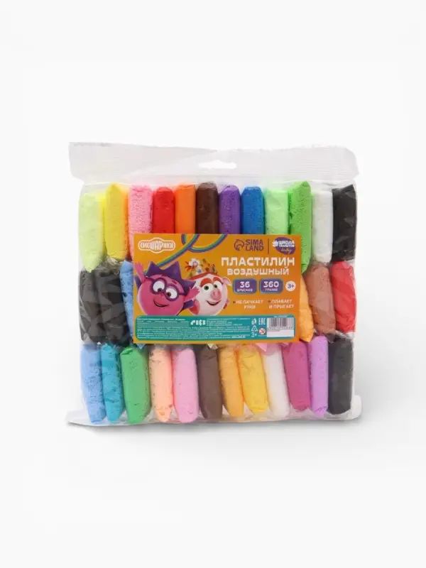 Пластилин воздушный &laquo;Смешарики&raquo;, 36 цветов