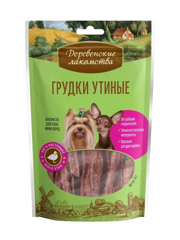 Утиные грудки &laquo;Деревенские лакомства&raquo; для собак мини-пород, 55 г