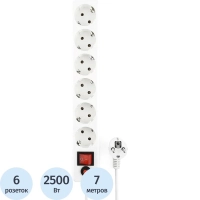 Сетевой фильтр Гарнизон ECL-6-W-7 6р/7м, 10А, ур.защиты 4, белый