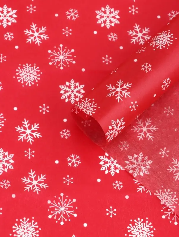 Бумага упаковочная тишью Бумага упаковочная тишью "Снежинки на красном", красная, 50 х 66 см
