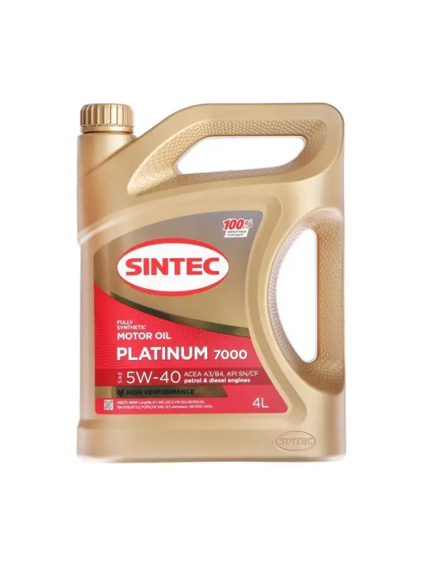 Масло моторное Sintec Platinum 7000 5W-40, SN/CF, синтетическое, 801941/600139, 4 л