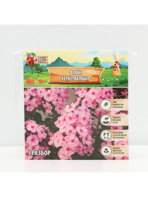 Флокс «Хербствальцер» корневище в пакете с торфогрунтом, р-р I, 2 шт.