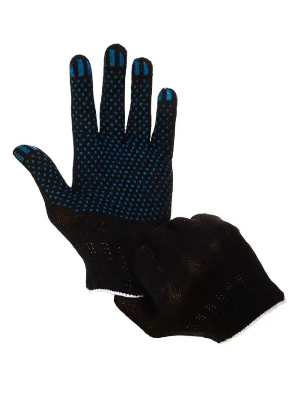 Перчатки садовые, хб, вязка 7 класс, 3 нити, размер 9, с ПВХ точками, чёрные Перчатки садовые, хб, вязка 7 класс, 3 нити, размер 9, с ПВХ точками, чёрные