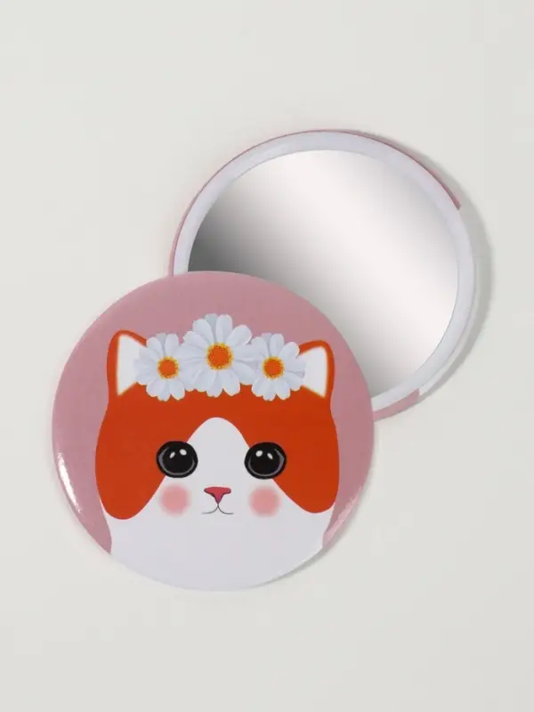 Зеркало карманное «Котик», d=7 см, розовое