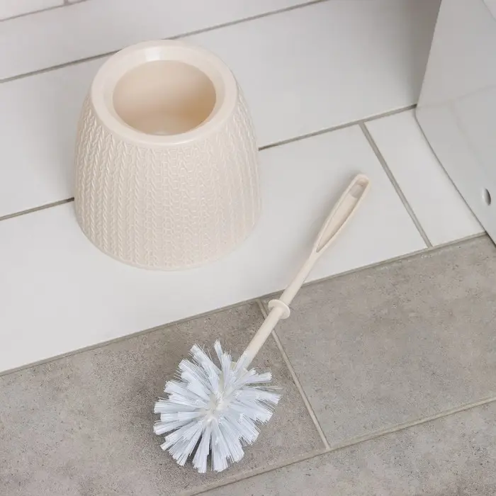 Ёршик для унитаза &laquo;Вязаное плетение&raquo;, 15&times;15&times;37 см, с подставкой, бежевый