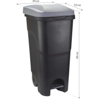 Контейнер-бак мусорный IDEA 85л с педалью на колесах серая крышка