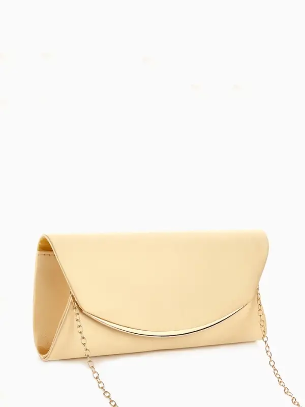 Сумка-клатч женская вечерняя на магните, на золотистой цепочке, однотонная, бежевая