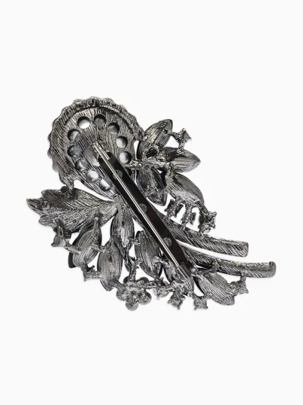 Брошь "Императрица" букет, цвет чёрно-серый в сером