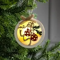 Ёлочная игрушка &laquo;Шар с веткой&raquo;, 10&times;10&times;2 см, от батареек, свечение тёплое белое