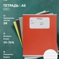 Тетрадь 24 листа в линейку Calligrata &laquo;Однотон&raquo;, серые листы, блок №2, 5 В МИКС