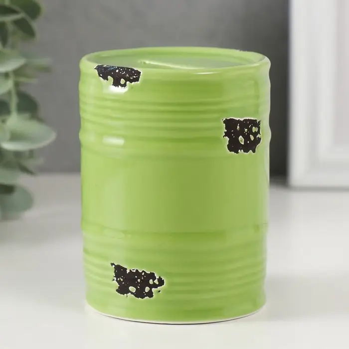 Копилка для денег &laquo;Зелёная бочка&raquo;, керамика, 6.5&times;6.5&times;9 см