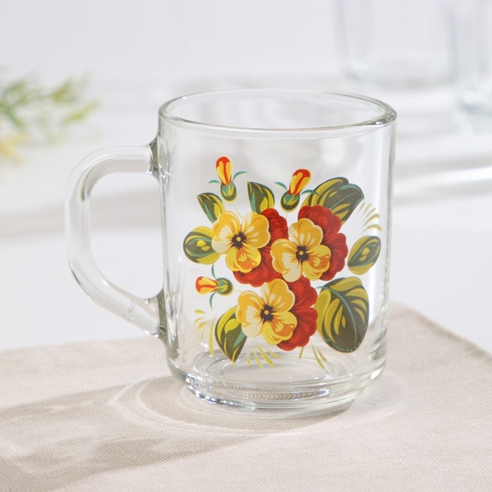 Кружка стеклянная «Букетик», 200 мл, рисунок МИКС Кружка стеклянная «Букетик», 200 мл, рисунок МИКС