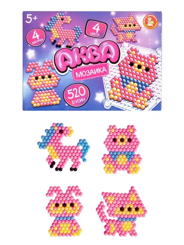 Аквамозаика "Розовые животные" 4 фигурки