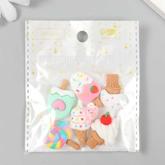 Декор для творчества пластик Декор для творчества пластик "Мороженое" набор 6 шт 3х2 см