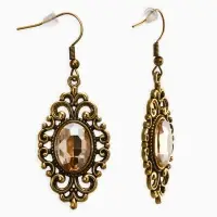 Серьги со стразми "Винтаж"  овал ажурный, цвет золотой в чернёном золоте