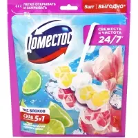 Блок для очищения унитаза DOMESTOS свежесть лайма и ледяная магнолия, защита от микробов 5 шт. по 50 г