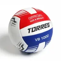 Волейбольный мяч TORRES VB 1000, размер 5, бутиловая камера, клееный, микрофибра, бело-сине-красный