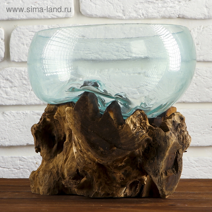 Вазон стекло на дереве  Вазон стекло на дереве "Забота" 20х25х25 см, МИКС