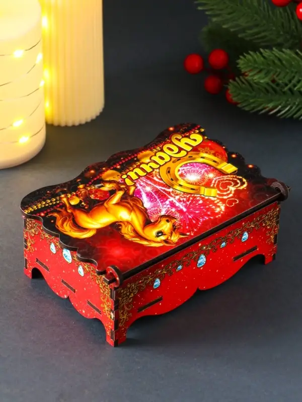 Шкатулка новогодняя "Удачи" 14х9,3х6 см