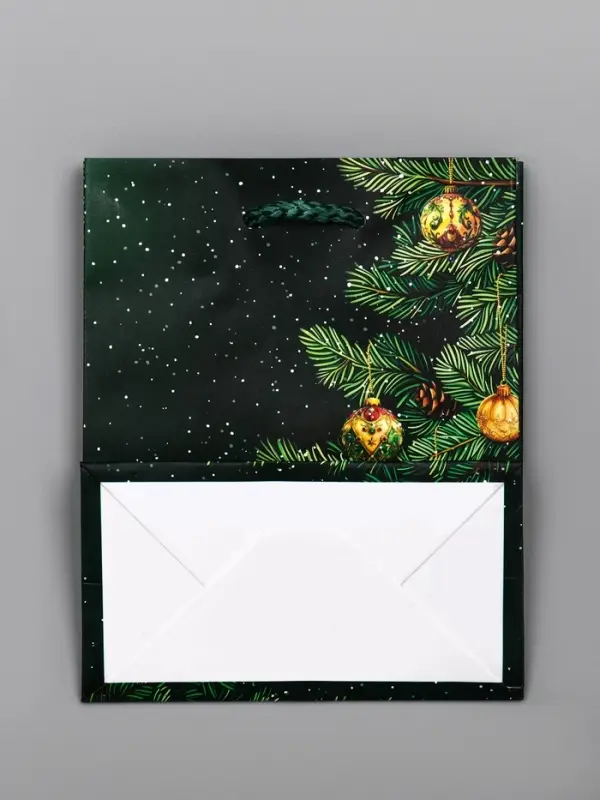 Пакет подарочный новогодний ламинированный, «Ветки елки» , 11.5×6.5×14.5 см