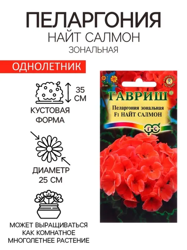 Семена Пеларгония "Найт Салмон", ц/п,  F1, зональная, 4 шт