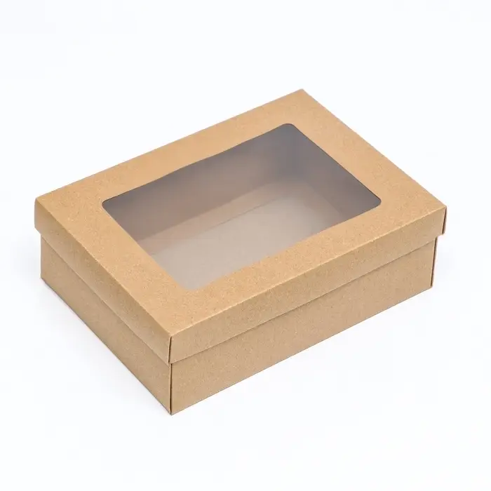 Коробка подарочная складная, упаковка, крышка - дно, с окном, крафт, 21&times;15&times;7 см