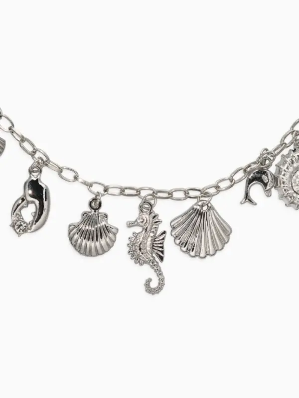 Колье "Летний вайб" морской мир, цвет серебро