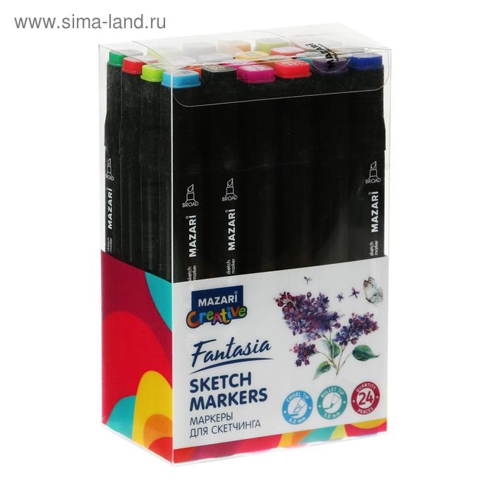 Маркеры для скетчинга двусторонние Mazari Fantasia, 24 цвета, Main colors (основные цвета) Маркеры для скетчинга двусторонние Mazari Fantasia, 24 цвета, Main colors (основные цвета)