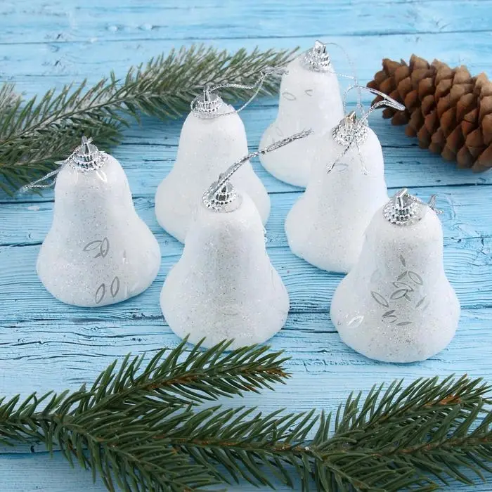 Набор ёлочных игрушек 6 шт. «Зимнее волшебство. Колокольчик с инеем и блёстками» пластик, 4,5х5 см, белый Набор ёлочных игрушек 6 шт. «Зимнее волшебство. Колокольчик с инеем и блёстками» пластик, 4,5х5 см, белый
