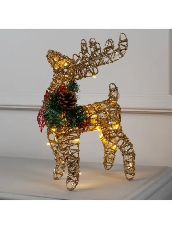 Светодиодная фигура &laquo;Олень золотистый&raquo; 36&times;20&times;10 см, металл, от батареек ААх3, свечение тёплое белое