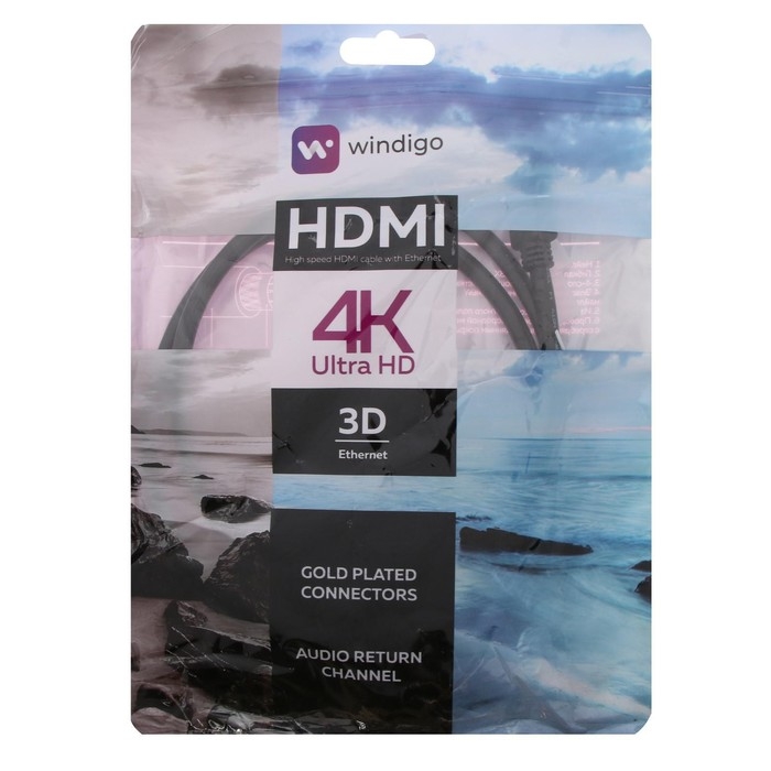 Кабель HDMI Windigo, HDMI(m)-HDMI(m), v 1.4, 1 м, позолоченные разъемы, 3D, 4K, черный Кабель HDMI Windigo, HDMI(m)-HDMI(m), v 1.4, 1 м, позолоченные разъемы, 3D, 4K, черный