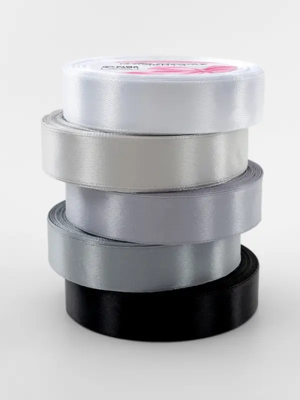 Атласная лента, набор 5 шт., 20 мм, 23&plusmn;1 м, серая, чёрная