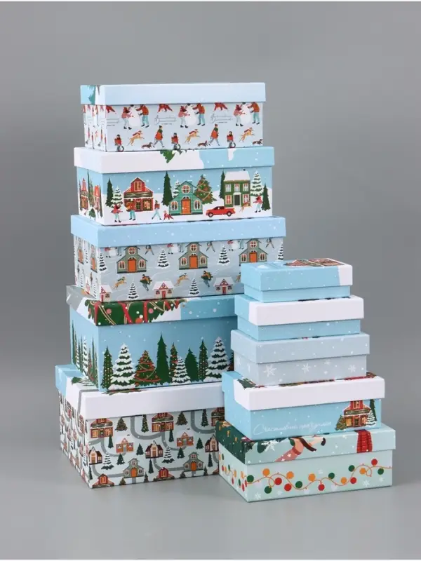 Коробка подарочная, набор 10 в 1 &laquo;Зимний городок&raquo;, 32.5&times;20&times;12.5 - 12&times;7&times;4 см
