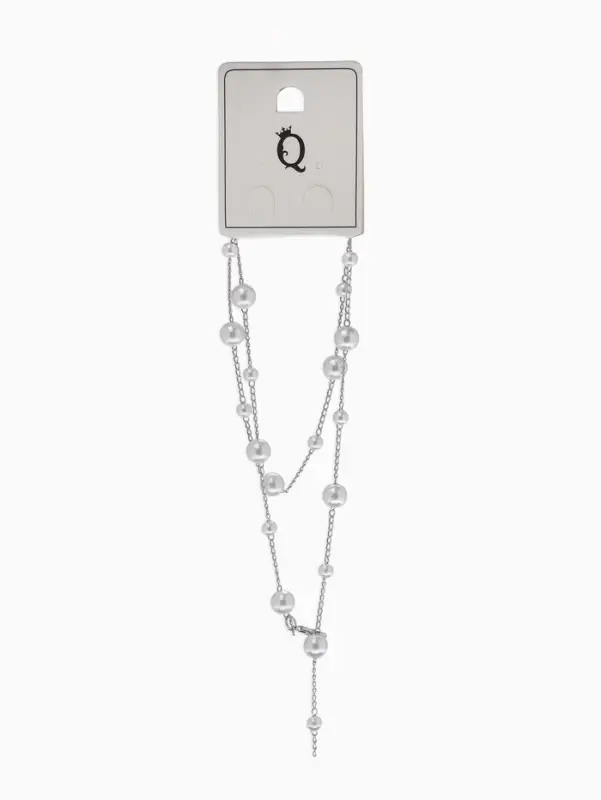 Кулон-трансформер &laquo;Россыпь жемчуга", регул-я застежка, бус №6,8,L=50см, цвет белый в серебре   10969