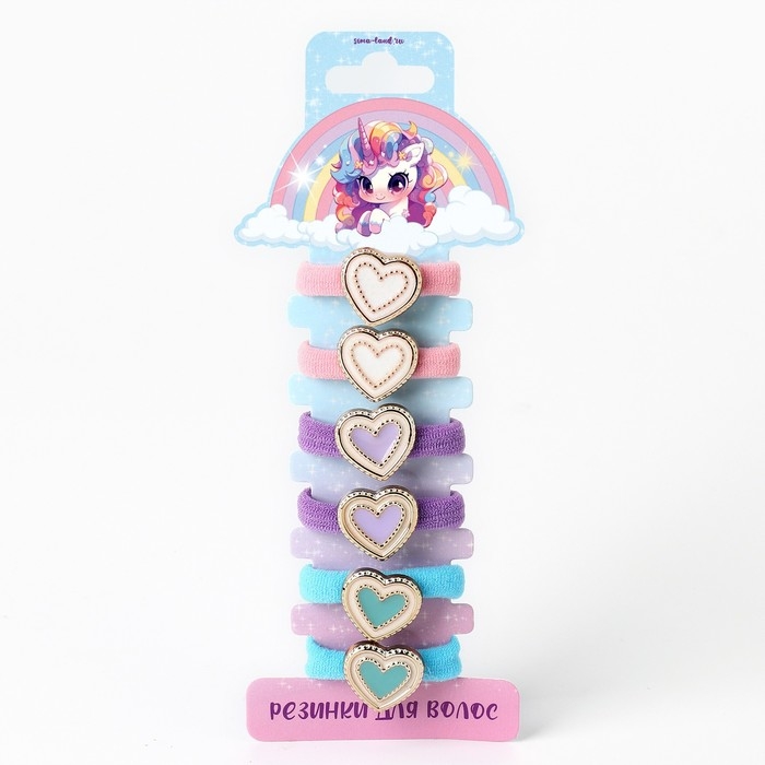 Резинки для волос «Милый единорожек» 6 шт, 3.5 х 3.5 х 1 см Резинки для волос «Милый единорожек» 6 шт, 3.5 х 3.5 х 1 см