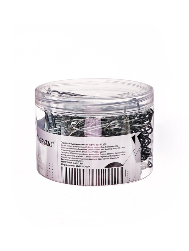 Скрепки 78мм оцинкованные в пластиковой тубе 100 штук Скрепки 78мм оцинкованные в пластиковой тубе 100 штук