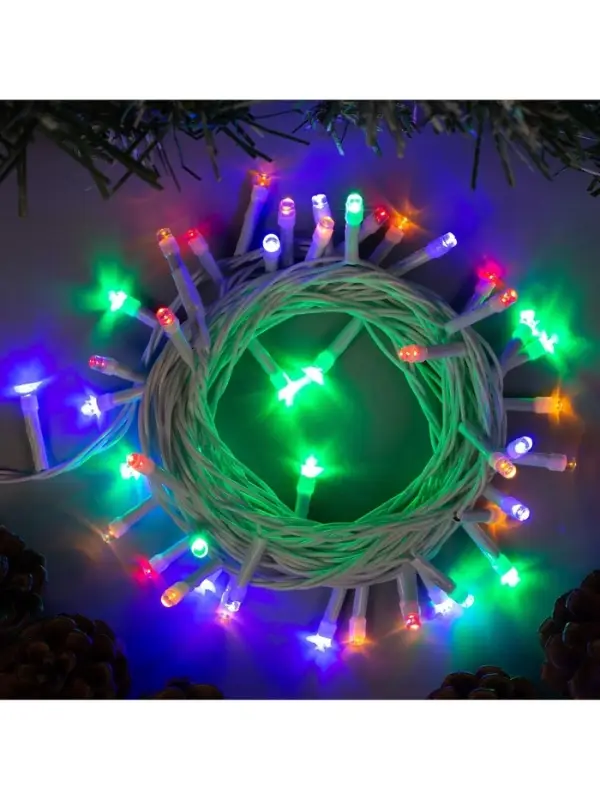 Гирлянда &laquo;Нить&raquo; 5 м, IP20, белая нить, 50 LED, 8 режимов, 220 В, свечение мульти