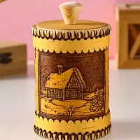 Туес шитый "Домики", D8смхH(с хватком)14см, береста Туес шитый "Домики", D8смхH(с хватком)14см, береста