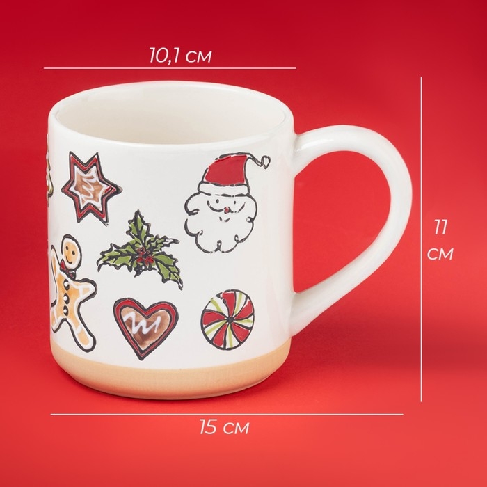 Новогодняя кружка для чая Доляна Sweet Treats, 650 мл, 15&times;10&times;11 см, керамика, цвет белый