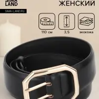 Ремень женский, 3.5&times;110 см, 2 прокола, без винта, золотистая пряжка, чёрный