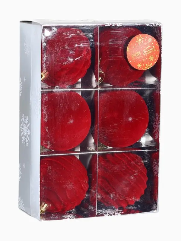 Набор шаров пластик d-8 см, 6 шт Набор шаров пластик d-8 см, 6 шт "Бархат. Стиль" красный