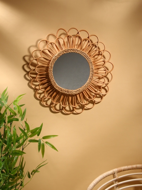 Зеркало настенное, 60×60×3 см, ротанг