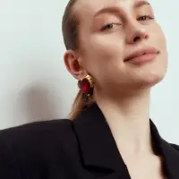 Серьги &laquo;Императрица&raquo; сердце, красные в золоте