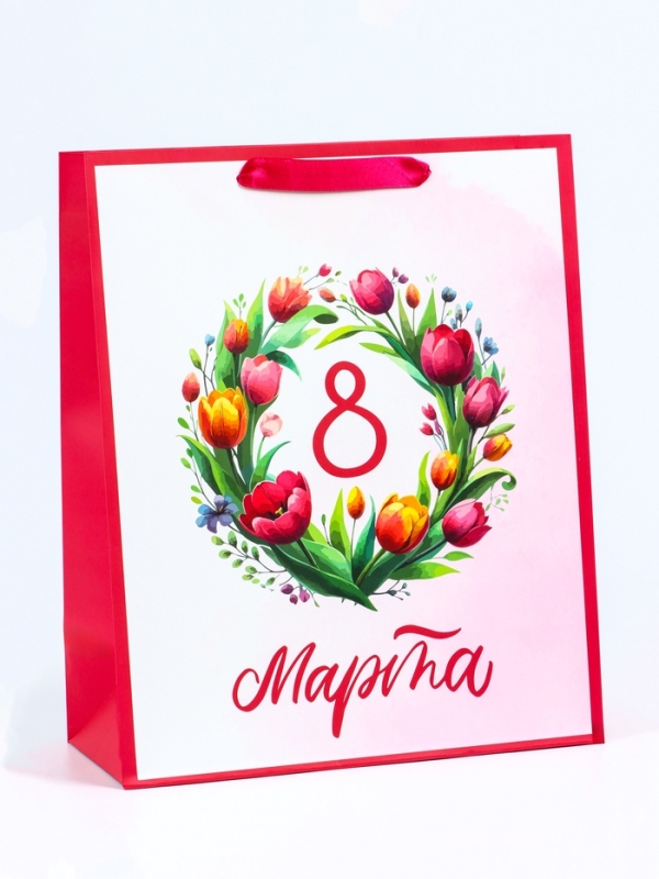 Пакет подарочный ламинированный вертикальный «Праздничный венок», M 26 × 32 × 12 см