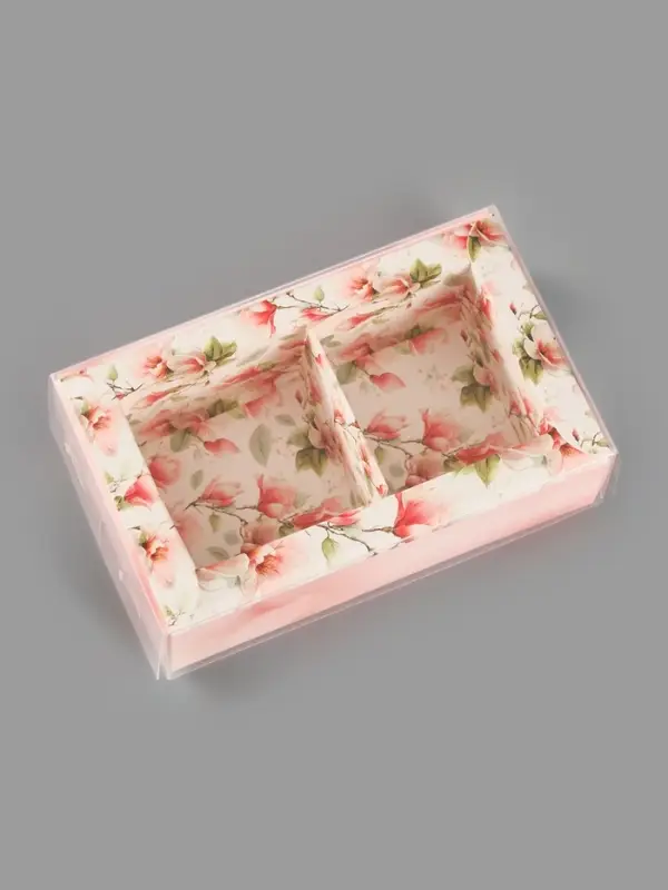 Коробка для 2 конфет с ячейками &laquo;Цветы&raquo;, 10&times;6&times;3 см