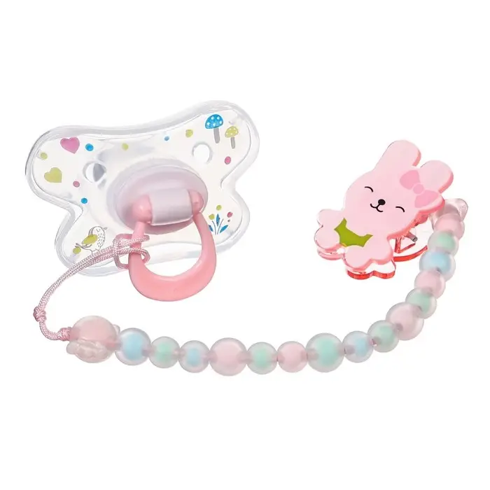 Соска - пустышка силиконовая ортодонтическая M&B &laquo;Зайка&raquo;, от 12 мес., с колпачком, держатель, розовый